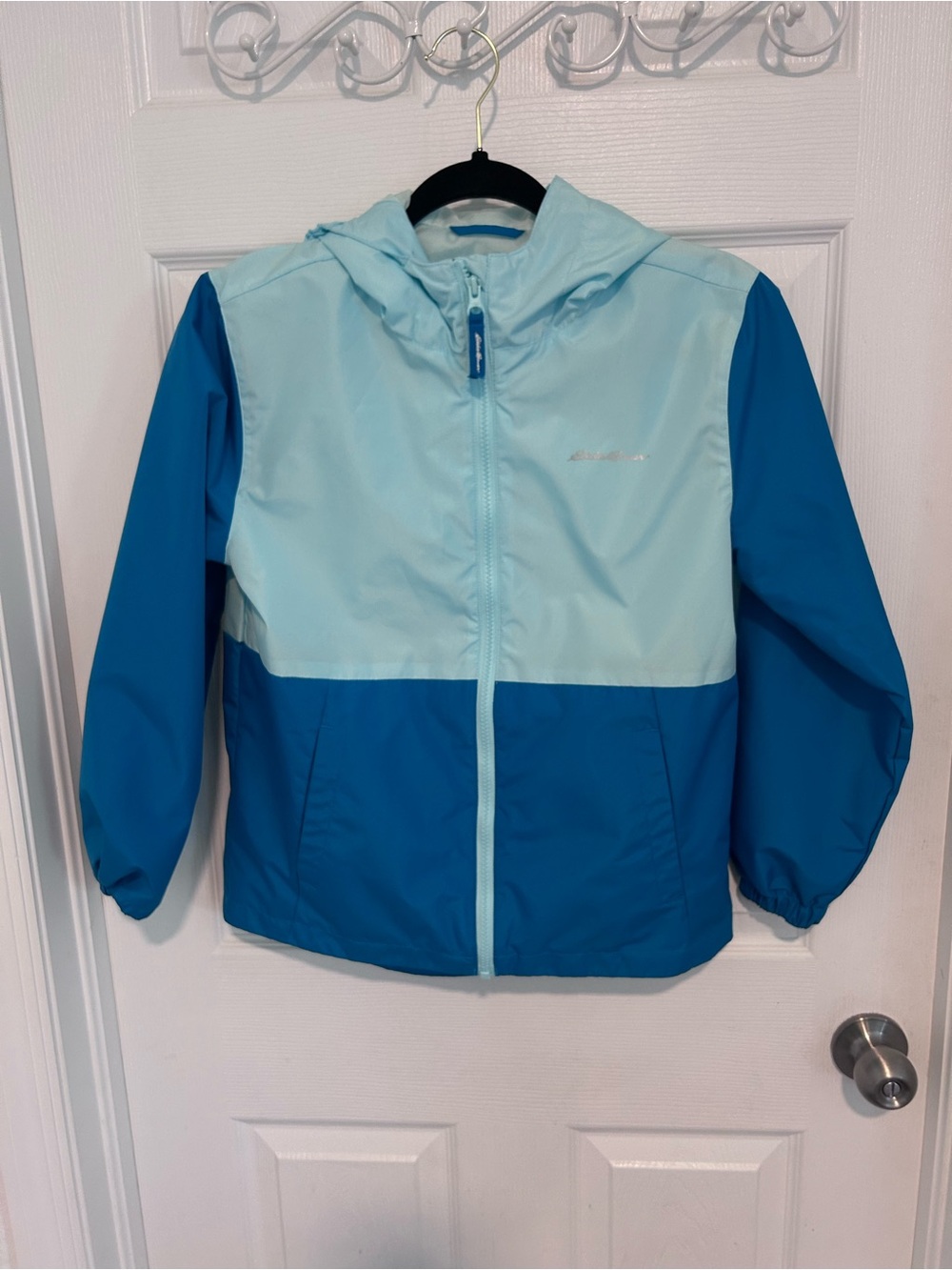 Eddie Bauer Two-Tone Blue Hooded Rain Jacket Size M (10/12)